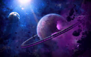 Purple blue space saturn star 3 - the planet free wallpaper