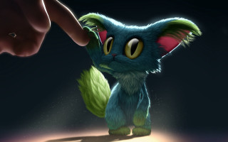 Cartoon cat touching hand furry - a finger free wallpaper for desktop