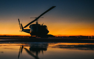 Helicopter tarmac sunset reflection water - the tarmac free wallpaper