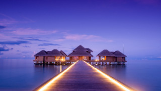 Pier lit up walkway stilts - luxury free wallpaper