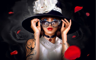Woman hat glasses rose petals - a hat and glasses free wallpaper