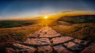 Rocky path sunset valley countryside - a path free wallpaper