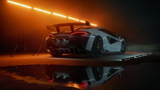 White sports car dark room 20 - realistic lighting free wallpaper