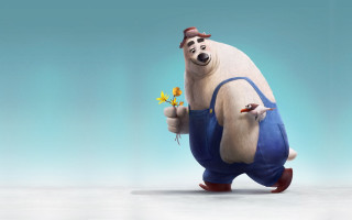 Bear flower thumbs up blue - both hand free wallpaper