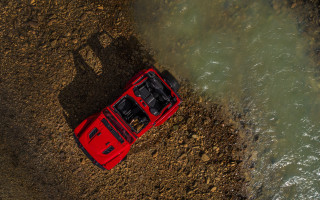 Red car water edge tiltshift - the waters edge free wallpaper