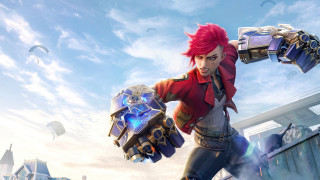 Red haired woman red jacket - key art free wallpaper