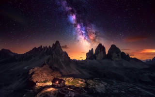 Night sky mountains tent stars - a few star free wallpaper