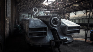 Garage fan blowdryer retrofuturism dieselpunk - a car in a garage free wallpaper