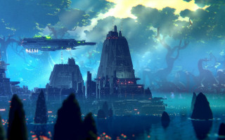 Futuristic city skyline afrofuturism matte - the far side free wallpaper
