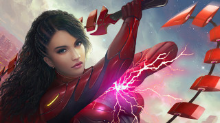 Woman red suit lightning bolt - a red suit holding free wallpaper