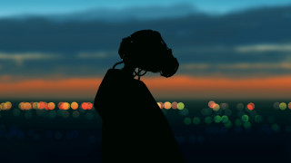 Silhouette headset cityscape night bokeh - a cityscape free wallpaper