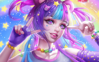 Blue hair star ornament fantasy - purple hair free wallpaper