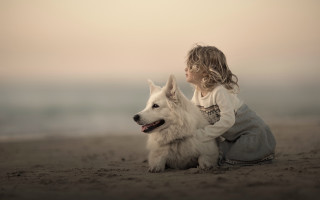 Little girl beach dog cloudy - a little girl free wallpaper