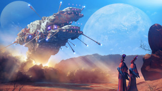 Futuristic space station desert moon - anton fadeev free wallpaper