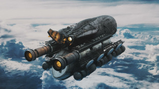 Futuristic space ship clouds ocean - a telescope free wallpaper