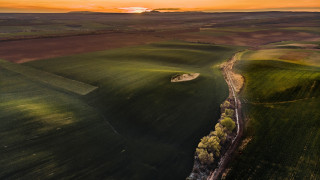 Field train sunset clouds landart - a train free wallpaper