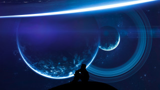 Space man rock sitting constellation - in the sky free wallpaper