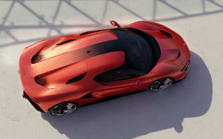 Red sports car bridge shadow - path free wallpaper