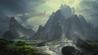 Mountain river man cliff fantasy - clint cearley free wallpaper