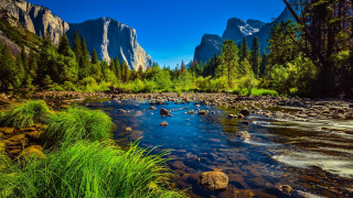 River forest mountains waterfall landscape - rock and trees free wallpaper