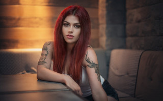 Red hair tattoo portrait samikshavad - her arm and chest free wallpaper