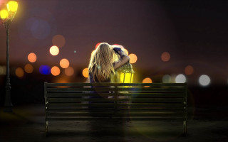Woman bench streetlight night yellow - a bench next free wallpaper