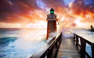 Lighthouse storm boat dusk cityscape - photography free wallpaper for desktop