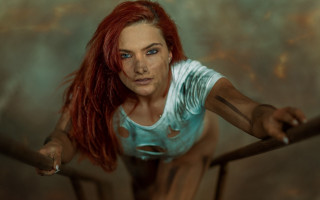 Redhair blueeyes railings cigarette postapocalyptic - apocalyptic free wallpaper