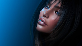 Woman blue background realistic anton - shaded free wallpaper