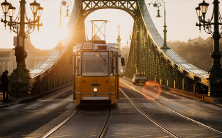 Yellow train bridge sunset tiltshift - viennese actionism free wallpaper