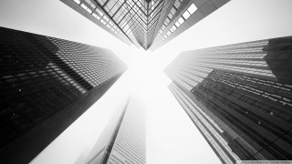 Black and white cityscape skyscrapers - new objectivity free wallpaper