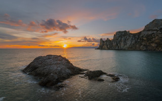 Sunset rocky outcrop ocean matte - arthur b. carles free wallpaper