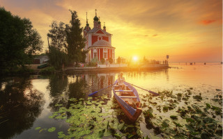 Boat church dock lily pads - lily pad free wallpaper