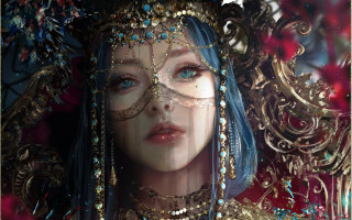 Blue hair mask gold headdress - art station free wallpaper