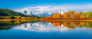Mountain lake autumn foliage bridge - bob thompson free wallpaper