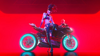 Woman motorcycle neon red cyberpunk - cyberpunk style free wallpaper