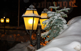 Street light snow tree building - a street light free wallpaper