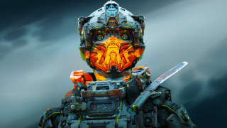 Robot knife fire face cyberpunk - a cloudy background free wallpaper