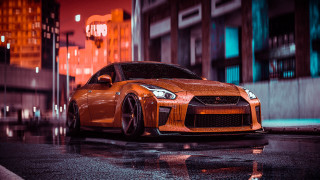 Wet street car night city - octane free wallpaper