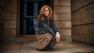 Woman dress leatherjacket woodenfloor outdoor - adrienn henczné deák free wallpaper for desktop
