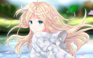Blonde girl water anime floral - anime art style free wallpaper for desktop