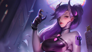 Purple haired woman glowing wings - artgerm free wallpaper