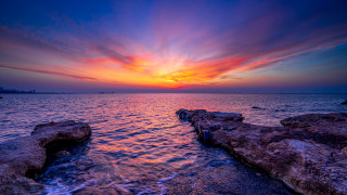 Sunset ocean dock mystical colors - mystical free wallpaper for desktop