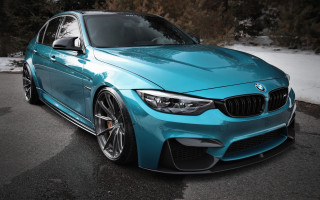 Blue bmw car forest snow - a blue bmw car free wallpaper