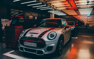 White black car garage red - a red box free wallpaper
