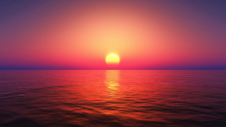 Sunset ocean bright orange sun - a small boat free wallpaper