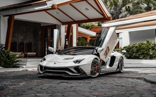 White sports car rococo photorealistic - a door open free wallpaper