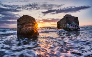 Sunset ocean rock clouds sunset - crepuscular ray free wallpaper for desktop