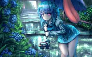 Blue haired girl rain umbrella - a blue umbrella free wallpaper