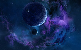 Space planets stars clouds purple - hue free wallpaper